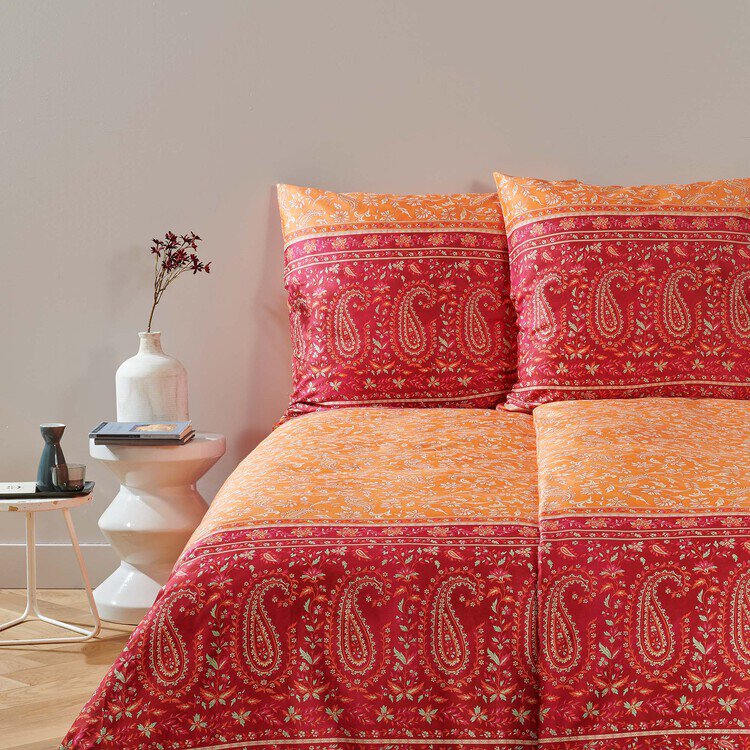 Bassetti Mako-Satin Bettwäsche Molveno - Orange/Pink Streifen 200x200cm